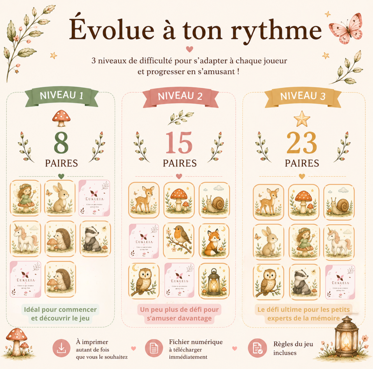 3 niveaux Memory à imprimer